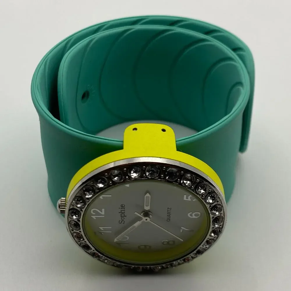 Chic Sophie Teal Band Slap-On Watch with Silver Crystal Bezel